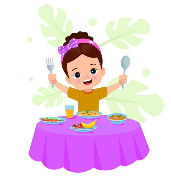 stock vector A boy is eating a meal with a fork and spoon.