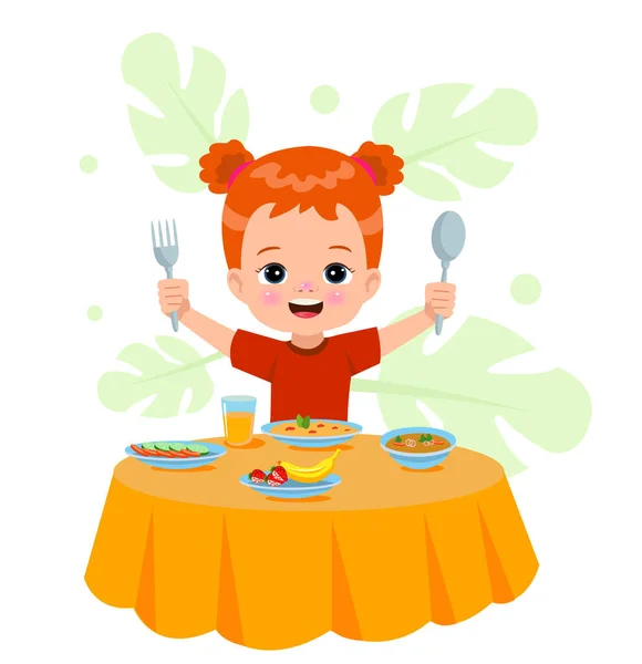 stock vector A boy is eating a meal with a fork and spoon.