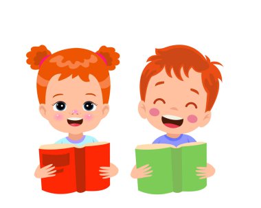 Oğlan ve kız kitap okuyor..