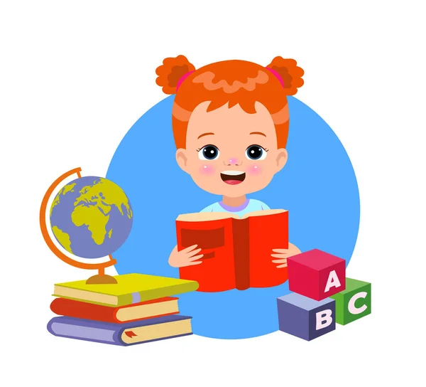 Little Boy Reading Book Stack Books Abc Letters White Background — Stock Vector