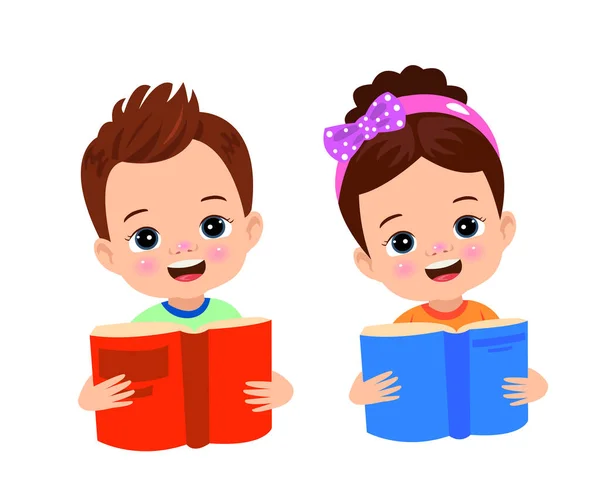 Хлопчик Дівчинка Читають Книгу — стоковий вектор