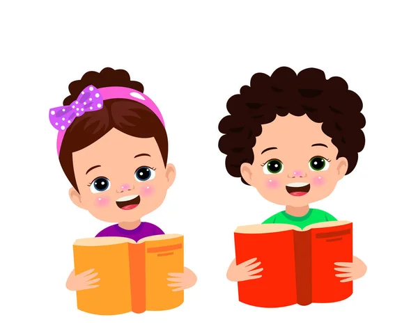 Junge Und Mädchen Lesen Ein Buch — Stockvektor