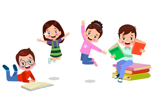 Grupa Dzieci Czytająca Książki Książki — Wektor stockowy