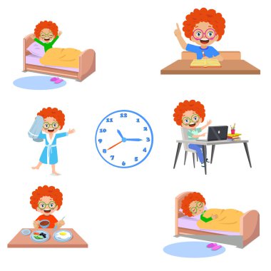 Günlük rutin bir çocuk için bir simge seti.