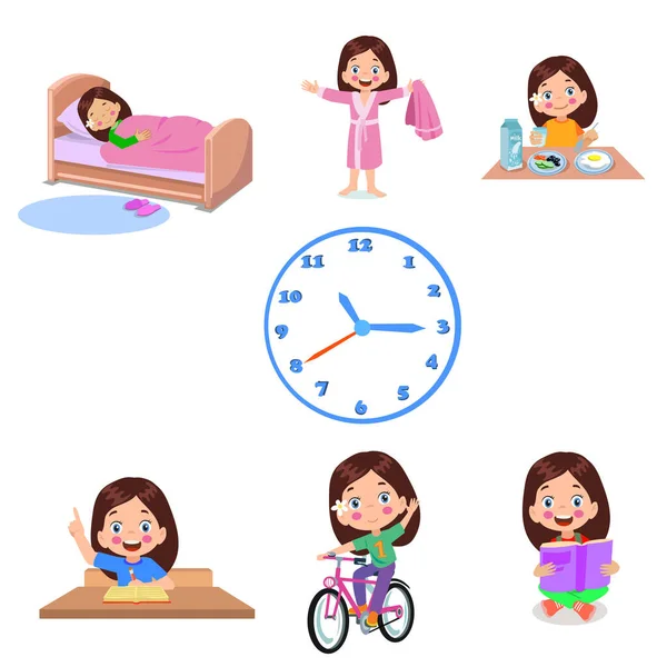 Set Icons Boy Daily Routine — Stock Vector