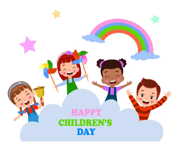 Ein Plakat Für Den Kindertag Mit Den Worten Happy Children — Stockvektor