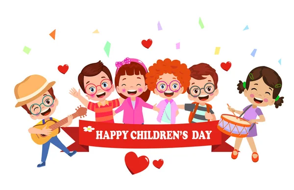 幸せな子供の日という言葉で子供の日のためのポスター — ストックベクタ