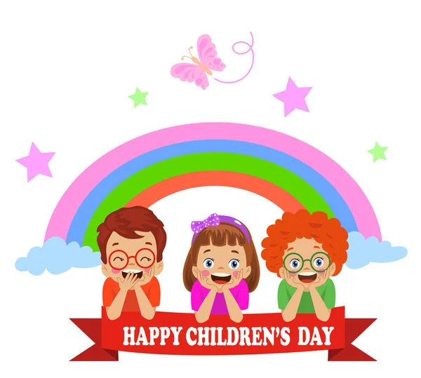 Ein Plakat Für Den Kindertag Mit Den Worten Happy Children — Stockvektor