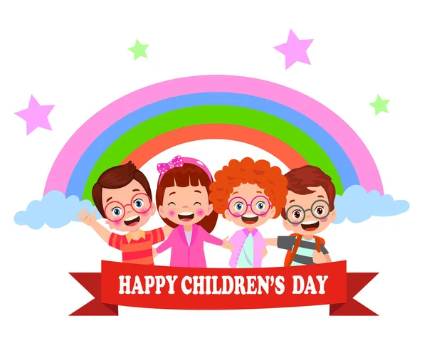 Une Affiche Pour Journée Enfant Avec Les Mots Happy Children — Image vectorielle