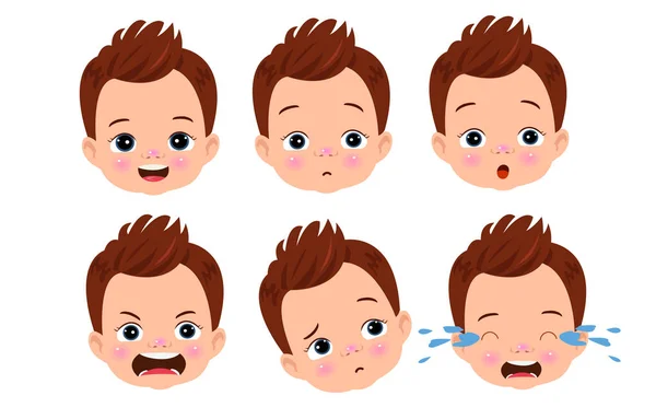 Cute Little Boy Different Facial Expressions Set Vector Illustration — Stock Vector
