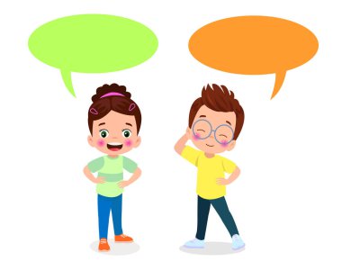 Çocuklar konuşma balonuyla konuşuyor..