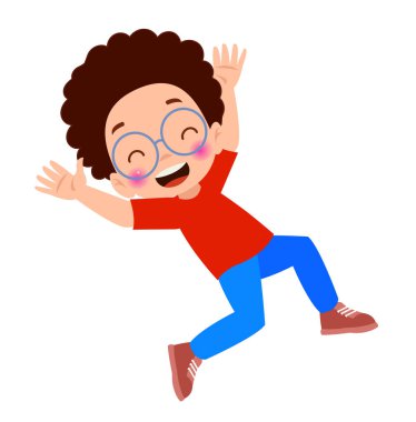 Zıplayan çocuklar. Mutlu komik çocuklar oynarken ve farklı eylem atlama eğitim küçük takım vektör karakterleri pozlar. Çocuk ve çocuk eğlenceli ve gülümseme İllüstrasyon