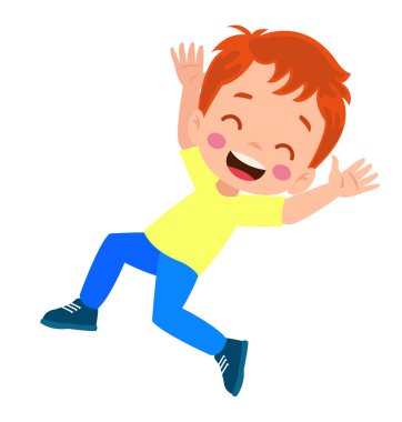 Zıplayan çocuklar. Mutlu komik çocuklar oynarken ve farklı eylem atlama eğitim küçük takım vektör karakterleri pozlar. Çocuk ve çocuk eğlenceli ve gülümseme İllüstrasyon