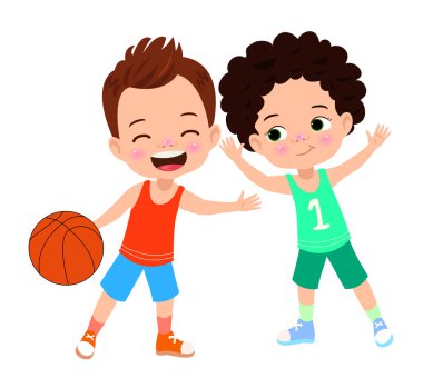 Basketbol oynayan çocuk vektör çizim
