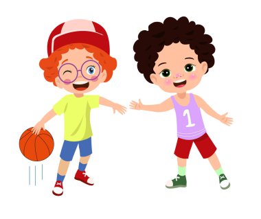 Basketbol oynayan çocuk vektör çizim