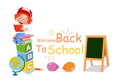 Geri okul öğeleri düz tasarımında ayarla