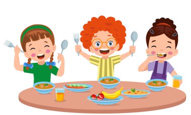 Oğlan ve kız yemek masası yemek