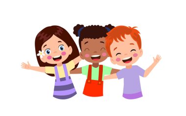 Küçük çocuk en iyi arkadaşına sarıl ve mutlu ol.