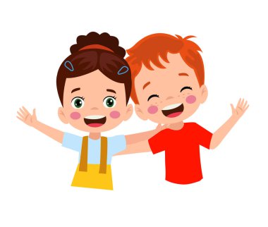 Küçük çocuk en iyi arkadaşına sarıl ve mutlu ol.