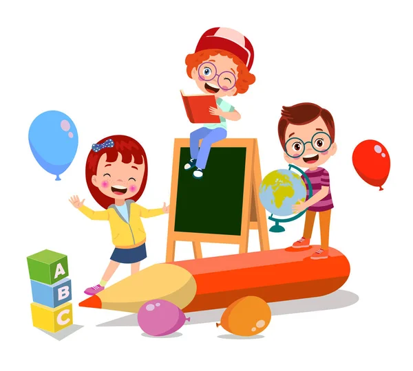 Back School Classroom Cute Happy Students — стоковый вектор