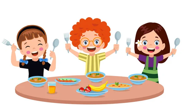 Junge Und Mädchen Essen Esstisch — Stockvektor