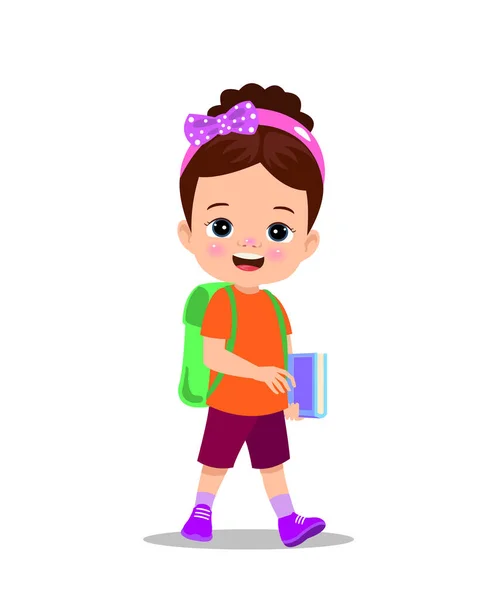 Χαριτωμένο Αγόρι Περπάτημα Στο Σχολείο — Διανυσματικό Αρχείο
