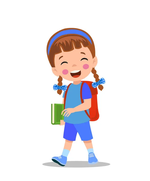 可爱男孩步行去学校 — 图库矢量图片