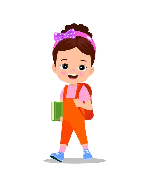 Sevimli Çocuk Okula Yürüme — Stok Vektör