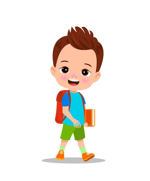 Cute Boy Walking School — Stock Vector