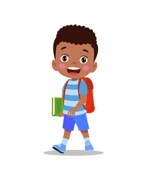 Netter Junge Fuß Zur Schule — Stockvektor