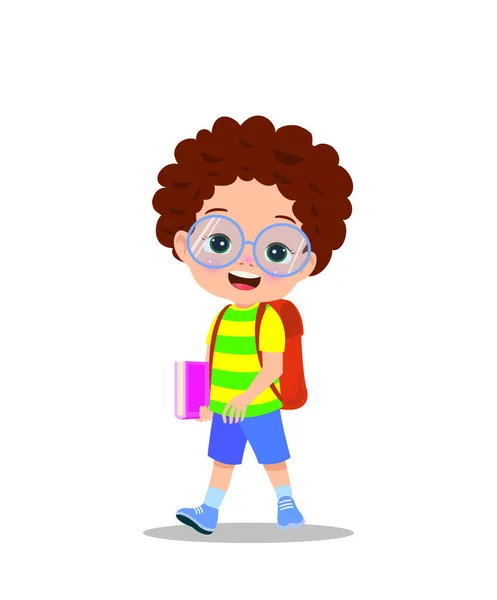 Χαριτωμένο Αγόρι Περπάτημα Στο Σχολείο — Διανυσματικό Αρχείο
