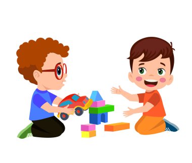 Yapı taşları ile oynayan çocuk vektör çizim