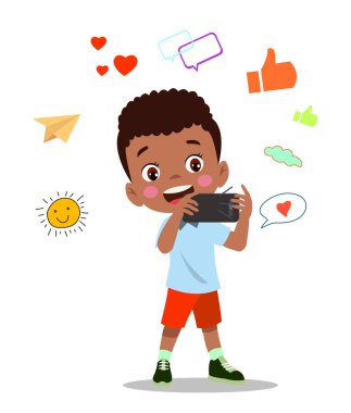 Little boy playing on the smartphone. Child digital addiction