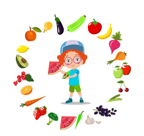 Crianças Bonitos Comer Frutas Sortidas — Vetor de Stock