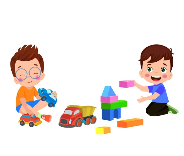 Vektorové Ilustrace Kid Hrát Stavebních Bloků — Stockový vektor