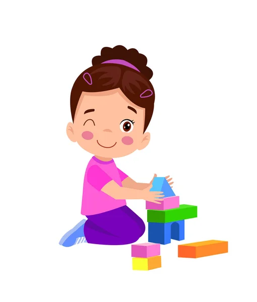 Vektor Illustration Des Kindes Das Mit Bausteinen Spielt — Stockvektor
