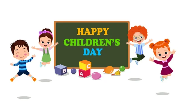 Une Affiche Pour Journée Enfant Avec Les Mots Happy Children — Image vectorielle