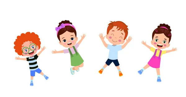 Zıplayan Çocuklar Mutlu Komik Çocuklar Oynarken Farklı Eylem Atlama Eğitim — Stok Vektör
