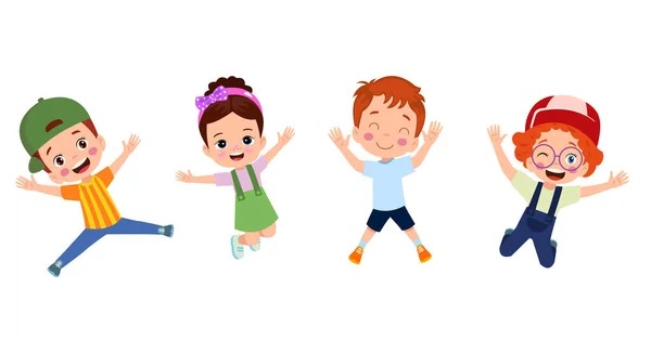 Springende Kinder Fröhlich Lustige Kinder Spielen Und Springen Verschiedenen Action — Stockvektor
