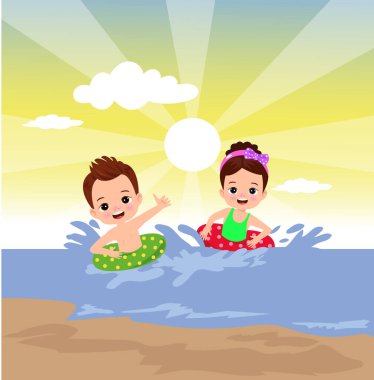 çocuklar Plajda şemsiye ve katlanabilir yatak