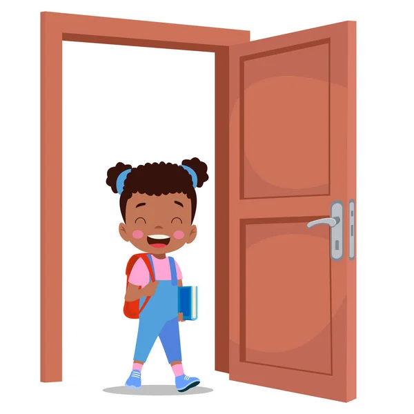 stock vector little kid standing and holding door knob