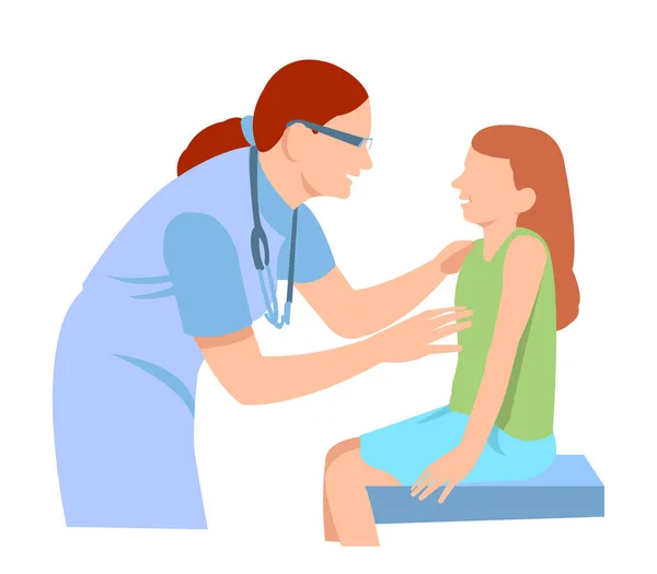 Doctor Health Professional Physician White Scrubs Examine Child Stethoscope Listen — Stock Vector