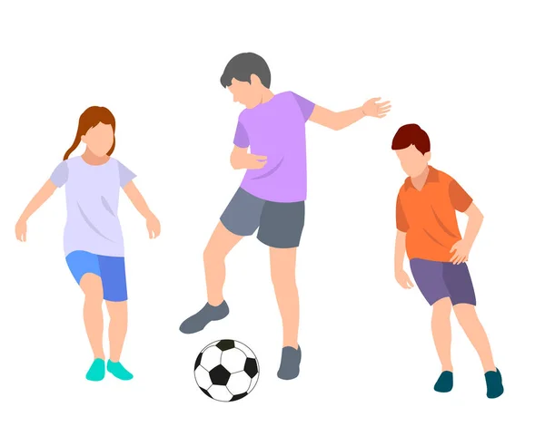 Słodkie Dzieci Grać Piłkę Nożną Razem Polu — Wektor stockowy