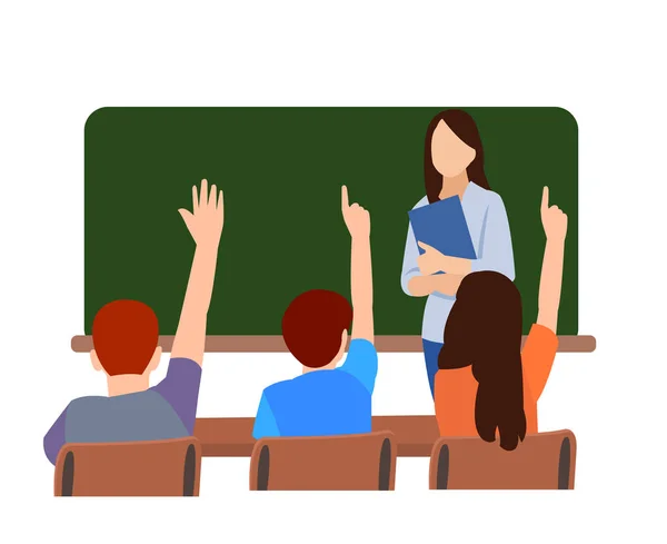 Φοιτητές Αυξάνοντας Χέρια Τους Στην Τάξη — Διανυσματικό Αρχείο