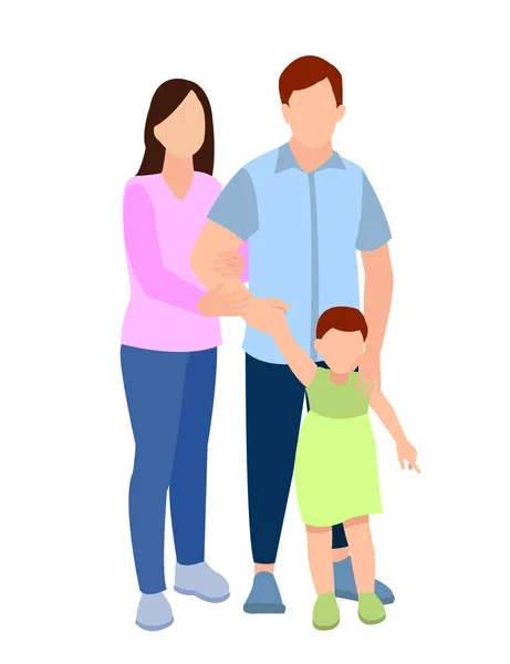 Set Famiglie Eterosessuali Tradizionali Felici Con Bambini Madre Sorridente Padre — Vettoriale Stock