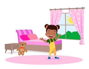Yatak odası ve çocuklar vektör illüstrasyonu