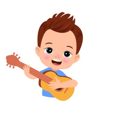 Gitar çalan sevimli küçük çocuklar.