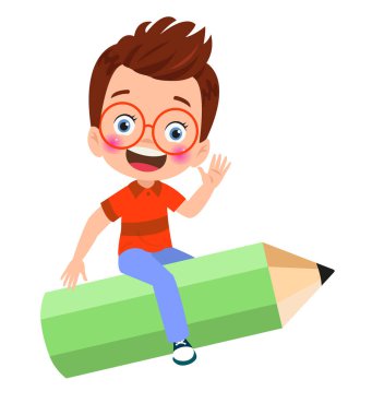 Kalemle uçan sevimli çocuklar.