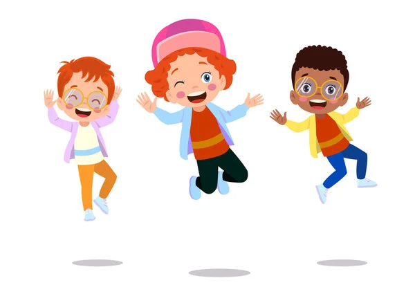 Χοροπηδητά Παιδιά Χαρούμενα Αστεία Παιδιά Παίζοντας Και Άλμα Διαφορετικές Ενέργειες — Διανυσματικό Αρχείο