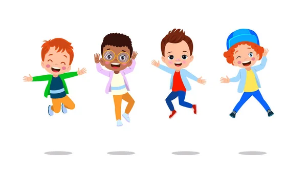 Springende Kinder Fröhlich Lustige Kinder Spielen Und Springen Verschiedenen Action — Stockvektor